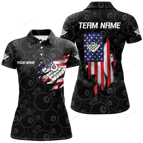 Maxcorners US Flag 8 Ball Pool Custom Billiard Polo Shirts For Women