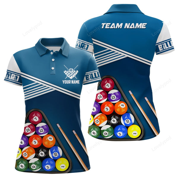 Maxcorners Personalized Name Billiard 3D Polo Shirts For Women