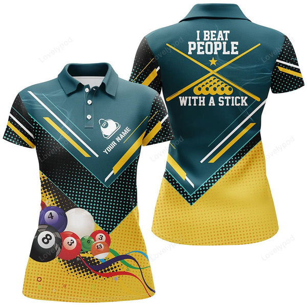 Maxcorners Personalized I Beat People With A Stick Billiard 3D Polo Shirts For Women