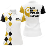Maxcorners Personalized Customized Aim Shoot Swear Repeat 9 Ball Pool Yellow Billiard Polo Shirts For Women