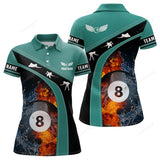 Maxcorners Personalized Fire And Water 8 Ball Billiard Green Black 3D Polo Shirts For Women