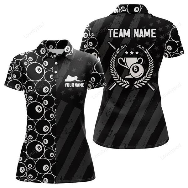 Maxcorners US Flag 8 Ball Billiard 3D Polo Shirts For Women