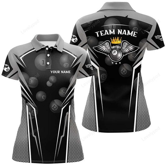 Maxcorners Personalized Name, Team Name 8 Ball Pool Women's Billiard Polo Shirts