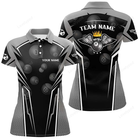 Maxcorners Personalized Name, Team Name 8 Ball Pool Women's Billiard Polo Shirts