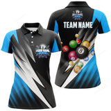 Maxcorners Personalized 8 Ball Pool Billiard Balls Blue 3D Polo Shirts For Women