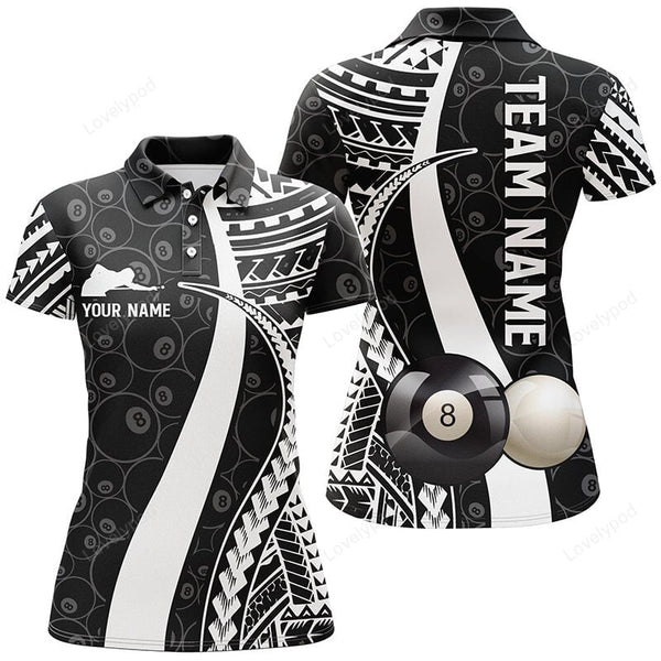 Maxcorners BW Tribal Custom Billiard 3D Polo Shirts For Women