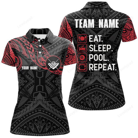Maxcorners Billiard Black Red Tribal Pattern Custom Name Polo Shirts For Women