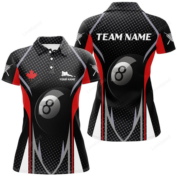 Maxcorners 8 Ball Billiard Canadian Flag Personalized Polo Shirts For Women