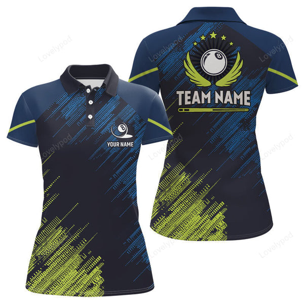 Maxcorners Billiard 8 Ball Green Blue Sports Style Custom Billiard Polo Shirts For Women