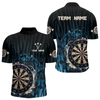 Maxcorners Men’s Custom Darts Team Shirt With Blue Splashed Art, Black Stripes And Dartboard LM1605