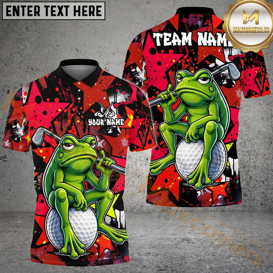 Maxcorners Graffiti Frog Golf Polo Personalized Name, Team Name 3D Shirt (4 Colors)