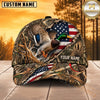 Maxcorners Hunting Wildlife Woodland Camo Torn American Flag Personalized Name 3D Cap