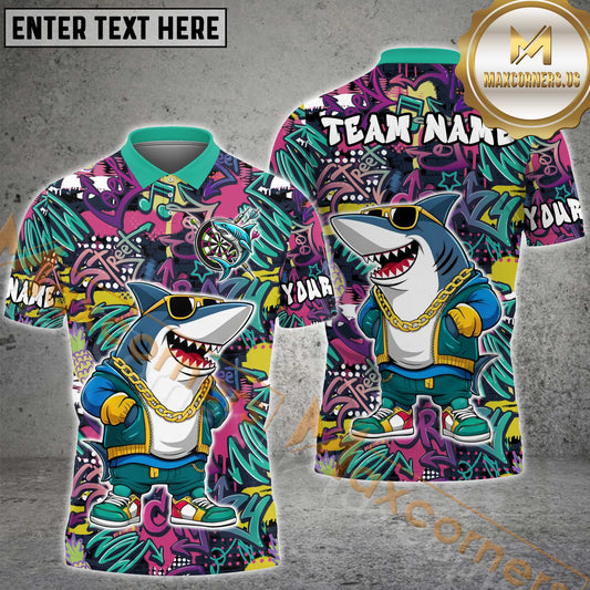 Maxcorners Darts Graffiti With Funny Shark Multicolor Options Personalized Name, Team Name 3D Polo Shirt (4 Colors)