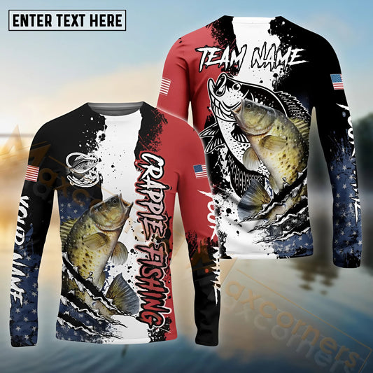 Maxcorners Crappie Fishing Paint Scratch American Flag scratch Sport Custom Name & Team Name 3D Shirts