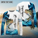 Maxcorners Bass Fishing Water & White Pattern Sport Custom Name & Team Name 3D Shirts