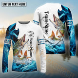 Maxcorners Pike Fishing Water & White Pattern Sport Custom Name & Team Name 3D Shirts