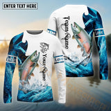 Maxcorners Salmon Fishing Water & White Pattern Sport Custom Name & Team Name 3D Shirts