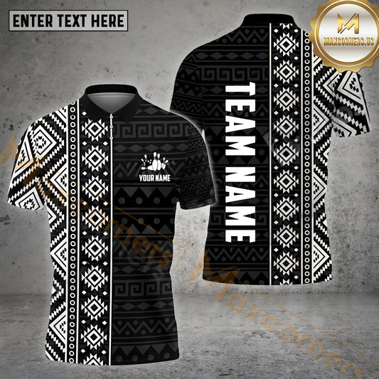 Maxcorners Black White Maori Bowling Jersey Personalized Name, Team Name 3D Shirt