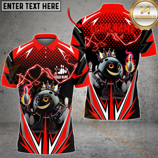 Maxcorners Bowling Ball & Pins Thunder Funny Bowling Ball Multicolor Options Personalized Name, Team Name 3D Shirt (4 Colors)