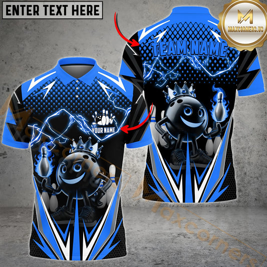 Maxcorners Bowling Ball & Pins Thunder Funny Bowling Ball Multicolor Options Personalized Name, Team Name 3D Shirt (4 Colors)