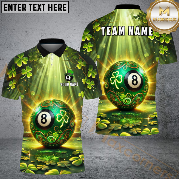 Maxcorners Lucky St. Patrick's Day 8 Ball Billiard Personalized Name, Team Name 3D Shirt