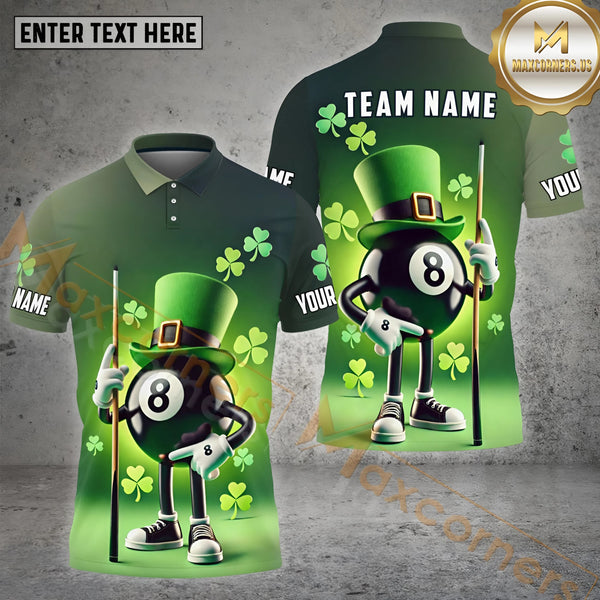 Maxcorners Green Billiard ST.Patrick's Day Funny 8 Ball Customized Name 3D Shirt