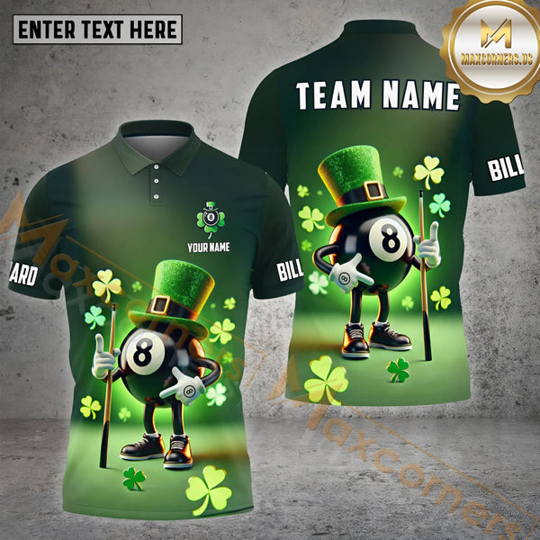 Maxcorners Green Funny 8 Ball Billiard ST.Patrick's Day  Customized Name 3D Shirt