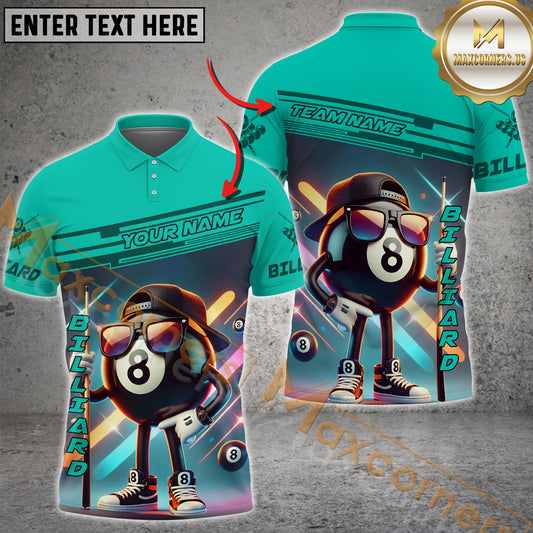 Maxcorners Funny 8 Ball Billiard Pattern Multicolor Options Personalized Name, Team Name 3D Polo Shirt (4 Colors)