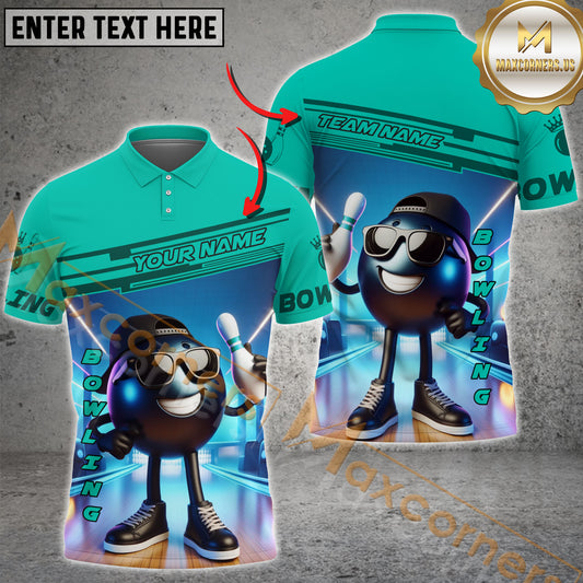 Maxcorners Funny Bowling Pattern Multicolor Options Personalized Name, Team Name 3D Polo Shirts (4 Colors)