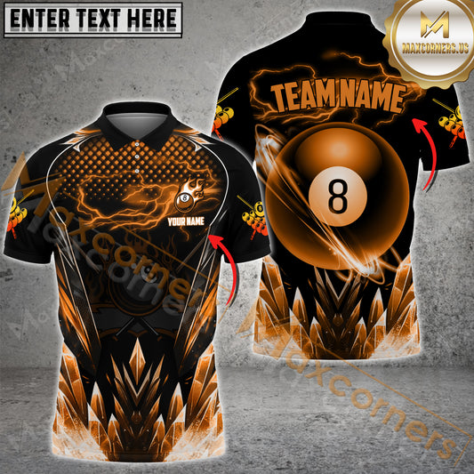 Maxcorners Billiards 8 Ball Premium Icy Pattern Multicolor Options Personalized Name, Team Name 3D Polo Shirt (4 Colors)