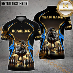 Maxcorner Bowling Ball & Pins Premium Golden Multicolor Option Customized Name 3D Shirt (6 Colors)