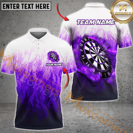 Maxcorners Darts Flame Pattern Multicolor Options Personalized Name, Team Name 3D Polo Shirt (4 Colors)