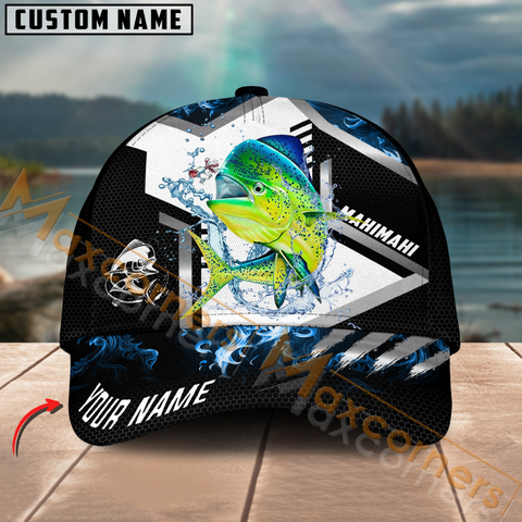 Maxcorners Mahi-Mahi Fishing Blue Flame Sport Pattern Multicolor Personalized Name 3D Cap