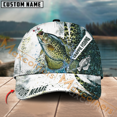 Maxcorners Crappie Fishing Skinfish Water Sport Pattern Multicolor Personalized Name 3D Cap