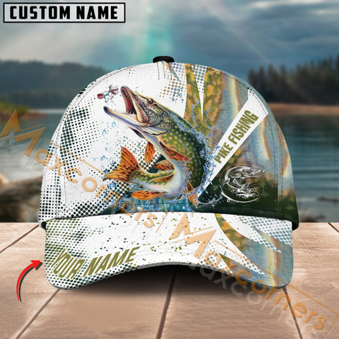Maxcorners Pike Fishing Skinfish Water Sport Pattern Multicolor Personalized Name 3D Cap
