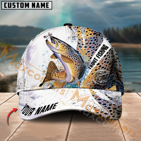 Maxcorners Trout Fishing Skinfish Water Sport Pattern Multicolor Personalized Name 3D Cap