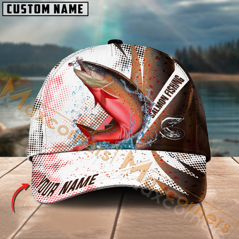 Maxcorners Salmon Fishing Skinfish Water Sport Pattern Multicolor Personalized Name 3D Cap