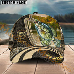 Maxcorners Crappie Fishing Camo Leather Pattern Multicolor Personalized Name 3D Cap