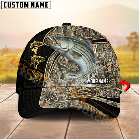 Maxcorners Stripped Bass Fishing Camo Fishing Pattern Multicolor Personalized Name 3D Cap
