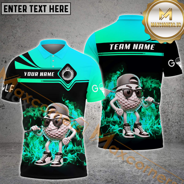 Maxcorners Cool Golf Premium Gradient Pattern Multicolor Options Personalized Name, Team Name 3D Polo Shirts (4 Colors)