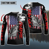 Maxcorners Crappie Fishing Black US Flag Pattern Sport Custom Name & Team Name 3D Shirts