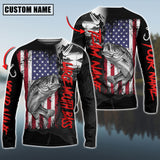 Maxcorners Large Mouth Bass Fishing Black US Flag Pattern Sport Custom Name & Team Name 3D Shirts