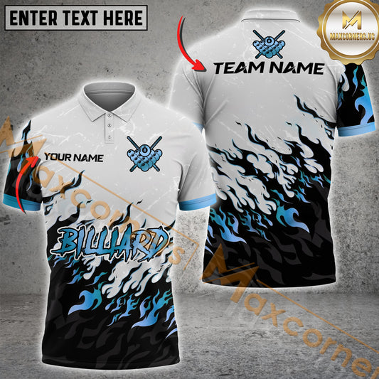 Maxcorners Billiard Flame Black Golden Multicolor Options Personalized Name, Team Name 3D Polo Shirt (4 Colors)