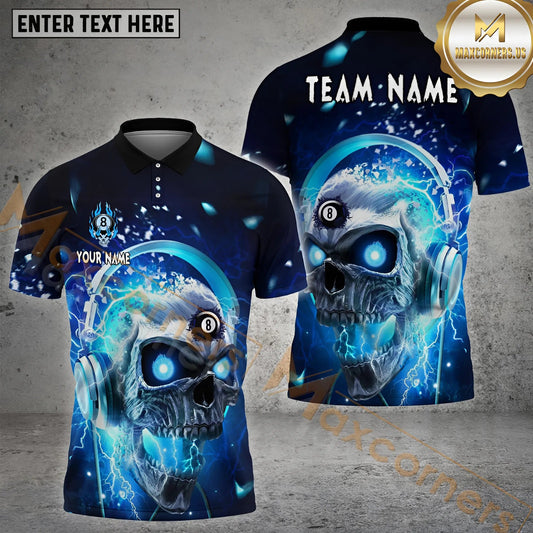 Maxcorners Music Break 8 Ball Skull Billiard Jersey Multicolor Options Personalized Name, Team Name 3D Shirt (4 Colors)