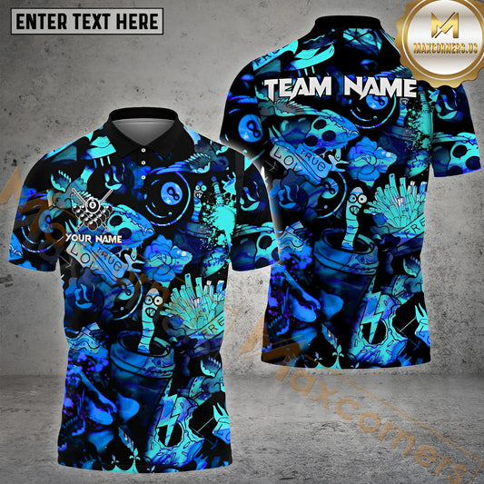 Maxcorners 8 Ball Cyan Graffiti Billiard Jersey Multicolor Options Personalized Name, Team Name 3D Shirt (4 Colors)