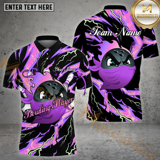 Maxcorners Bowling Ball Ninja Thunder Pattern Multicolor Options Personalized Name, Team Name 3D Shirt (4 Colors)