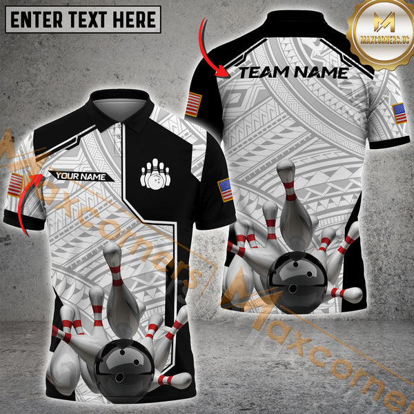 Maxcorners American Flag Bowling Black & White Tribal Style Team Jersey Personalized Name, Team Name 3D Shirt