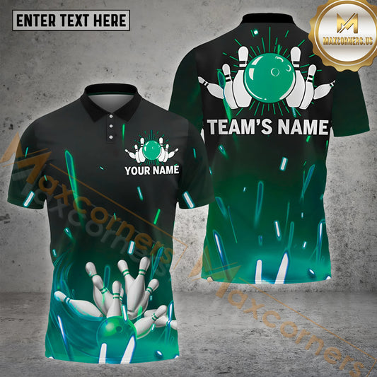 Maxcorners Bowling Ball Light Multicolor Options Personalized Name, Team Name 3D Shirt (4 Colors)