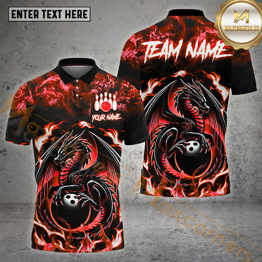 Maxcorners Bowling Ball Dragon Flaming Multicolor Options Personalized Name, Team Name 3D Shirt (4 Colors)