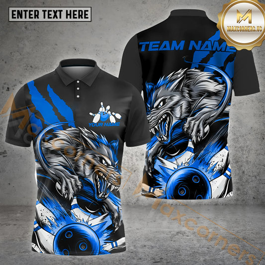 Maxcorners Wolf Bowling Ball Pattern Multicolor Options Personalized Name, Team Name 3D Shirt (4 Colors)